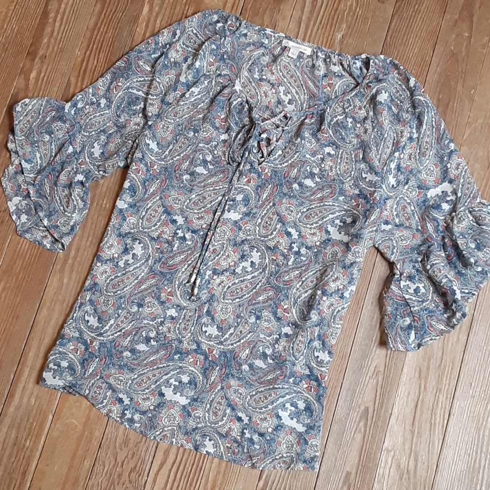 DB Established 1962 Sheer Ruffle Boho Blouse NWOT
